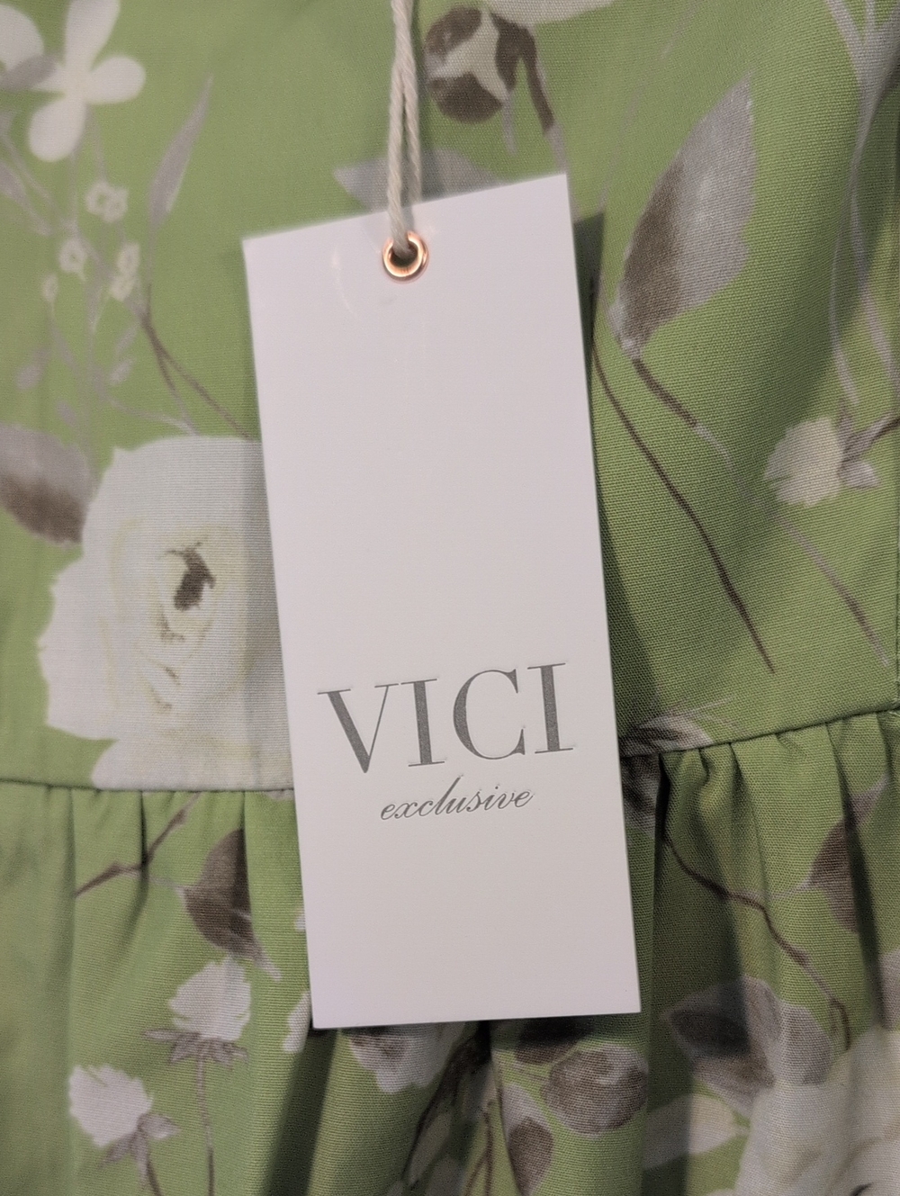 Vici Exclusive Light Green Floral Tiered  Gathered Dress